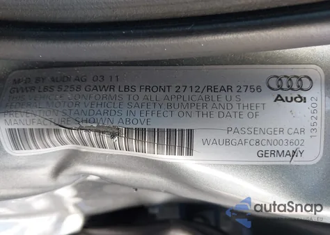 2012 Audi A6 3.0 Premium z USA, uszkodzony, nr VIN WAUBGAFC8CN003602